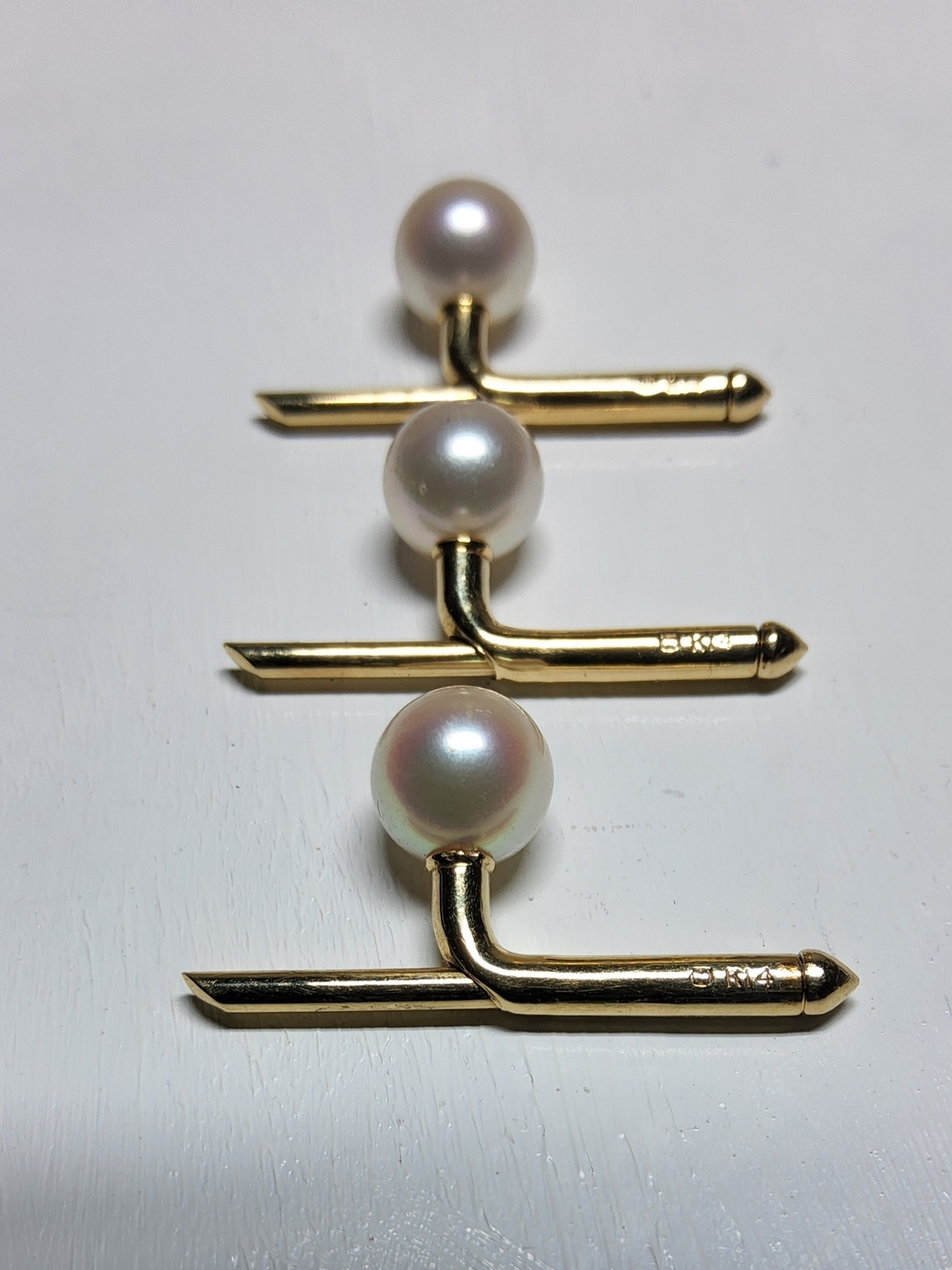 Vintage Mikimoto 14K Solid Yellow Gold and Pearl Button Studs